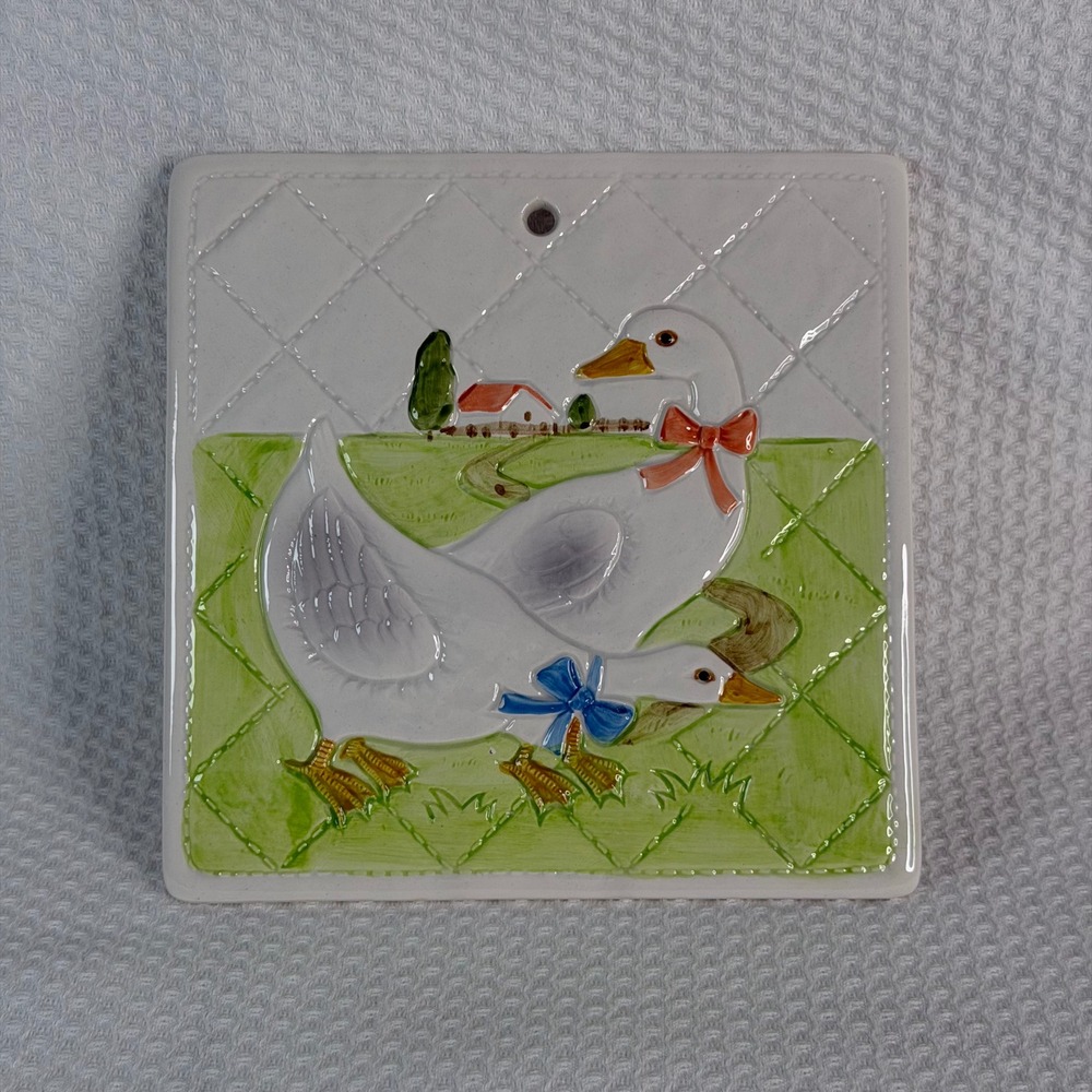 VTG Otagiri Japan Ceramic Goose Duck Tile Wall Hanging Farmhouse 7x7 Cottagecore